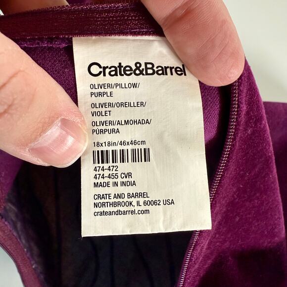 Crate & Barrel Purple & Gray 18" x 18" Oliveri Throw Pillow Cover Velvet Mod - Picture 5 of 6